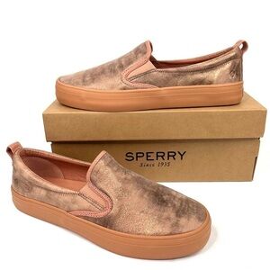 NWT Sperry Shimmer Rose Crest TG Metallic Leather Sneaker slip-on gold 9.5 NIB